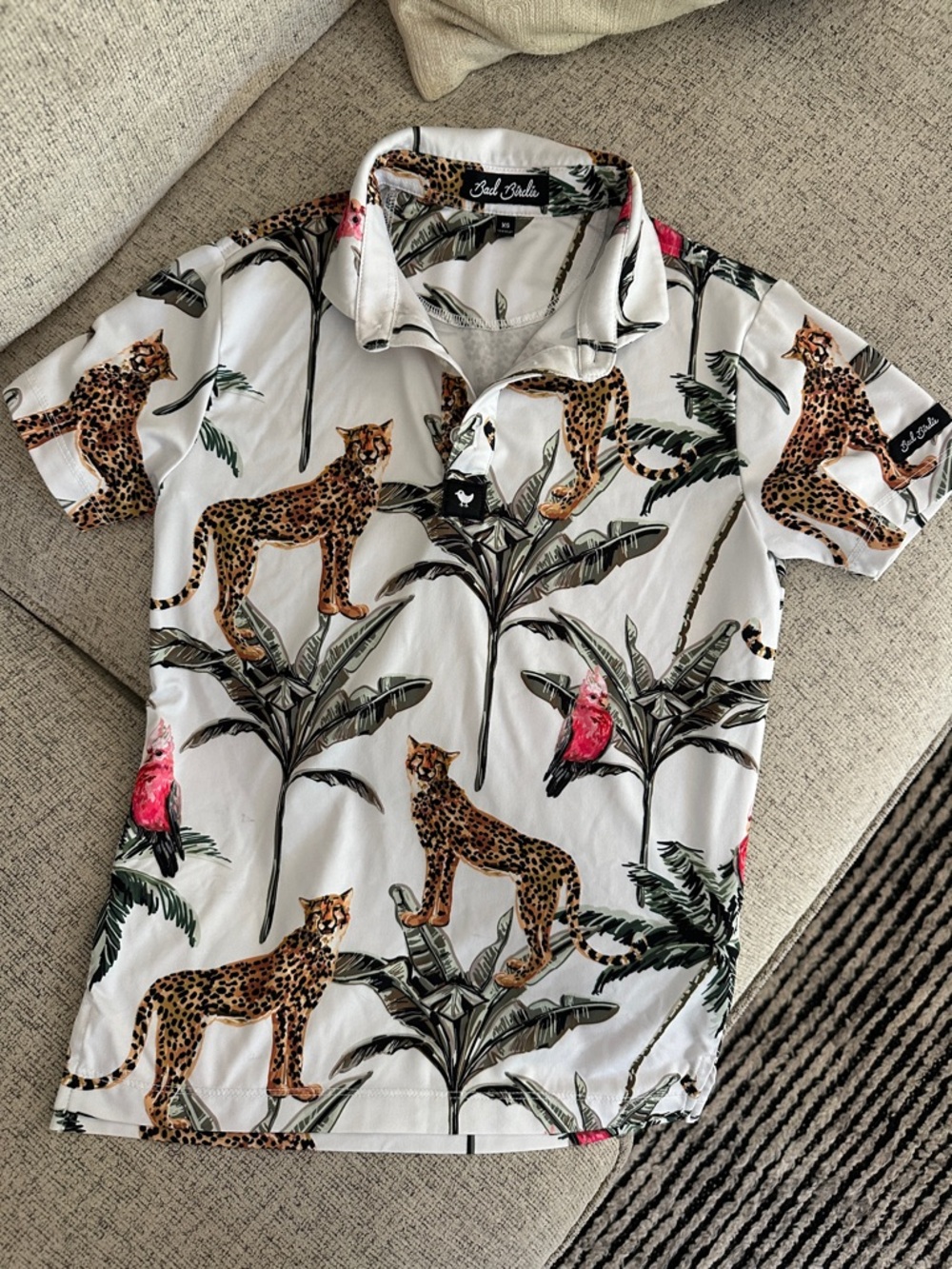 Bad Birdie - Tropical Leopard & Parrot Polo - White
